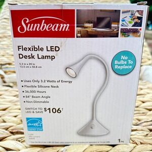 Sunbeam Flexible LED Desk Lamp White Silicone Neck Energy Star 290 Lumens 3.2W